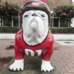 Bulldog statue in Athens painted to look like a UGA football uniform